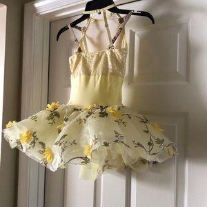Revolution dancewear yellow dance costume with flowers